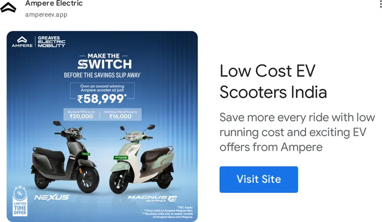 Ampere ad creative: Low Cost EV Scooters India
