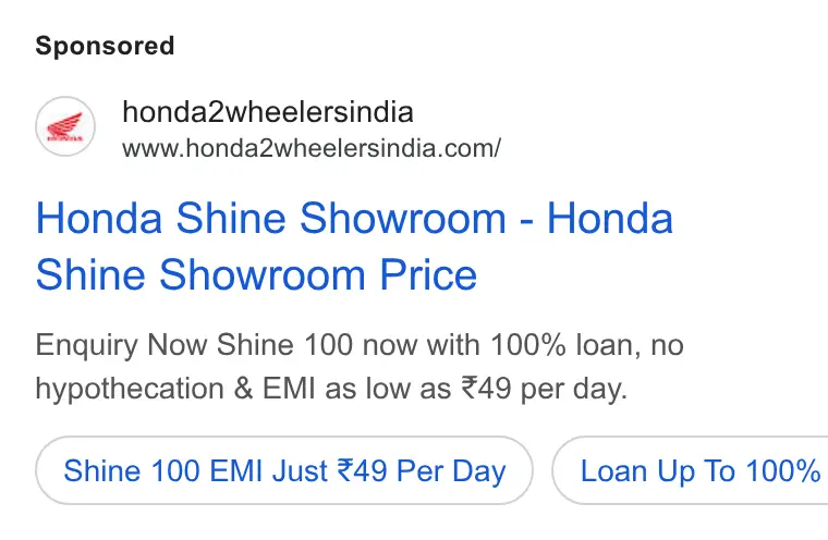 Honda 2-Wheelers ad creative: Affordable Honda Shine 100 with easy EMI options