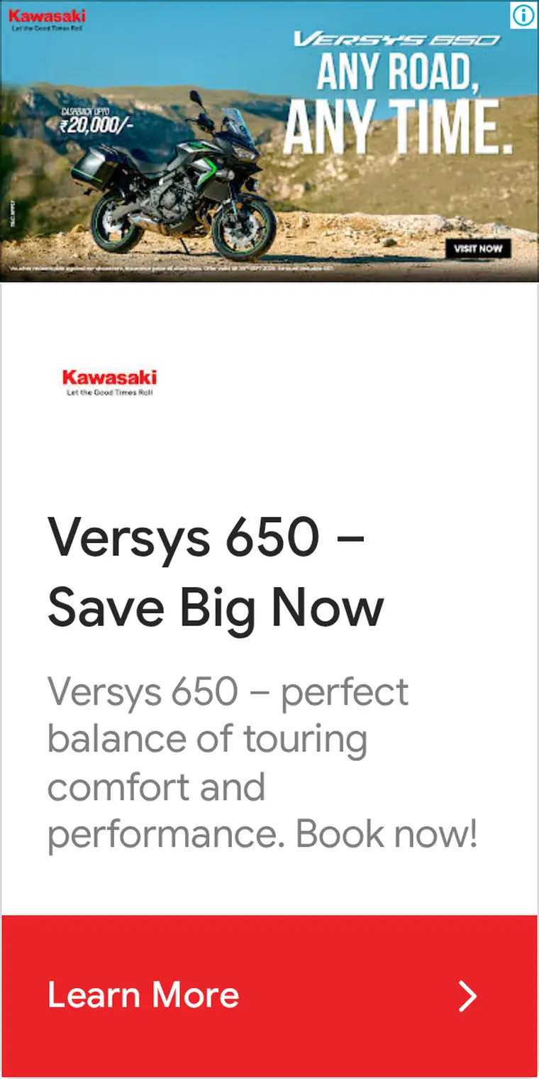Kawasaki ad creative: Versys 650 – Save Big Now