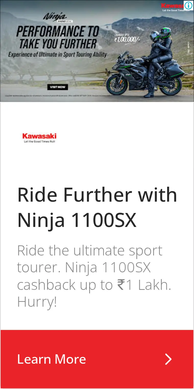 Kawasaki ad creative: Performance to Take You Further
