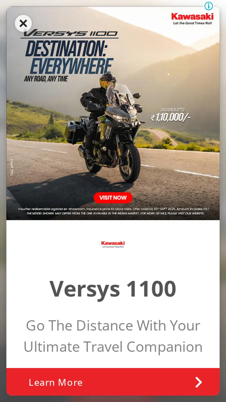 Kawasaki ad creative: Kawasaki Versys 1100 - Travel Anywhere