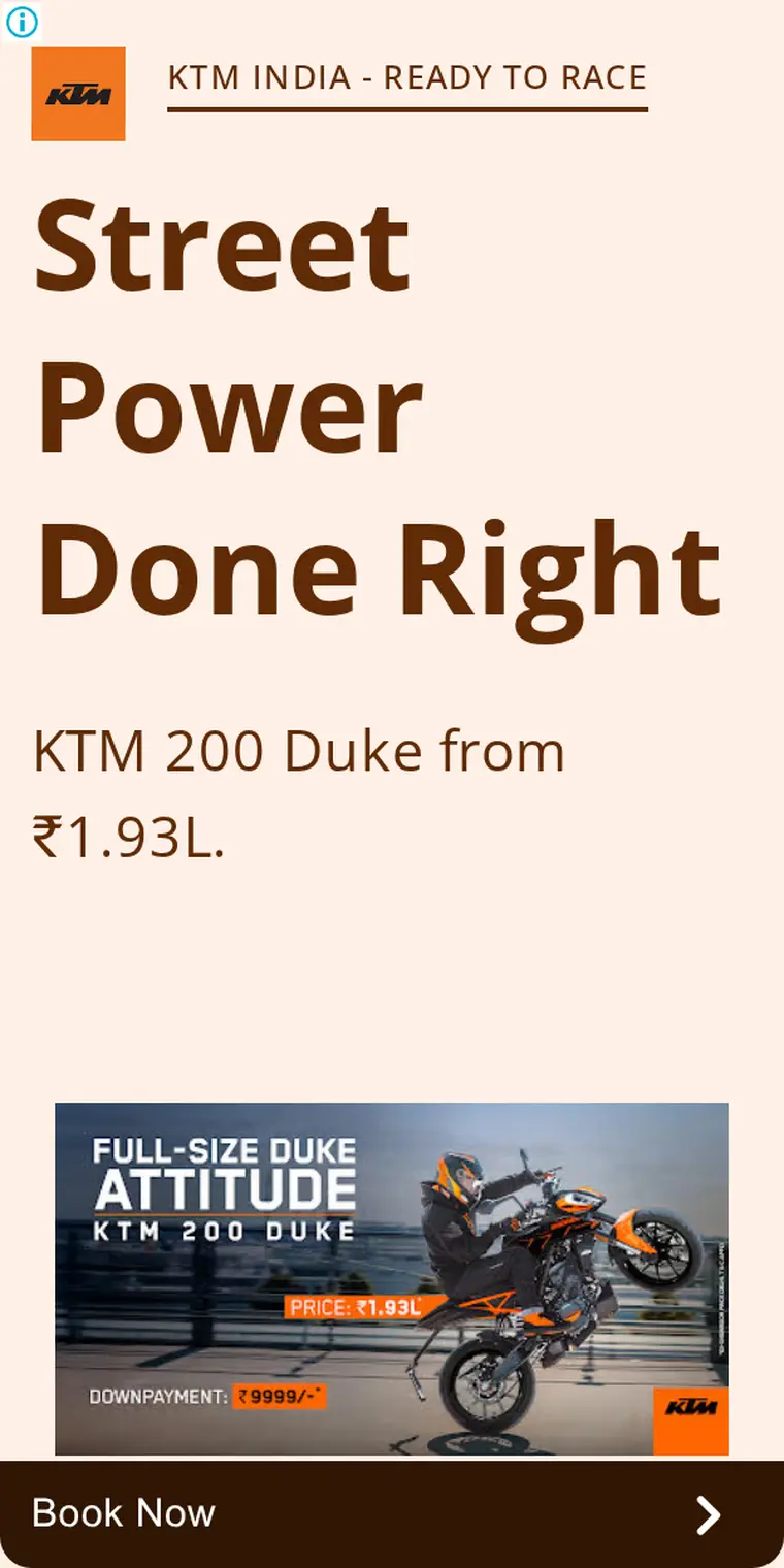 KTM ad creative: KTM 200 Duke Promotion