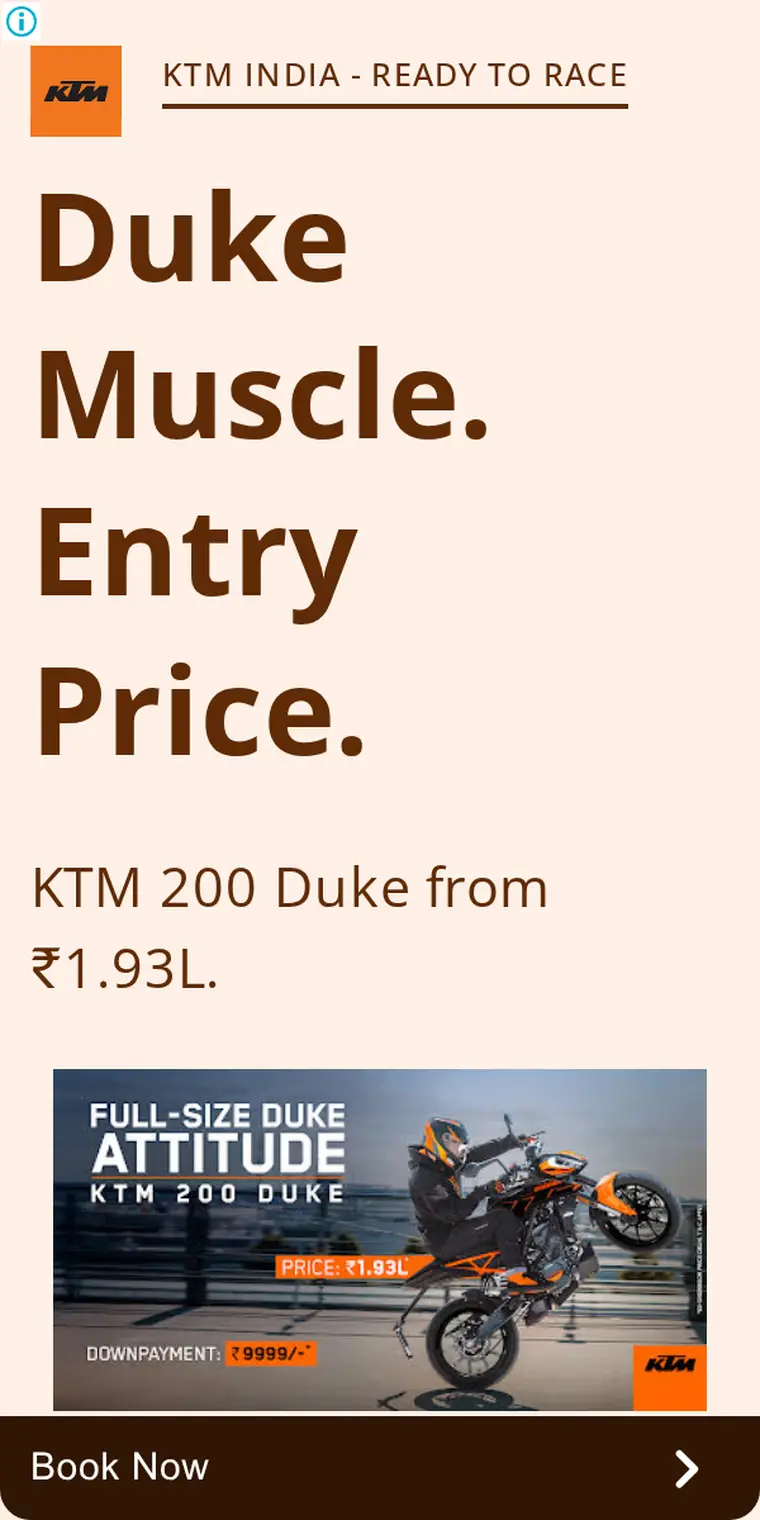 KTM ad creative: Affordable Full-Size KTM 200 Duke