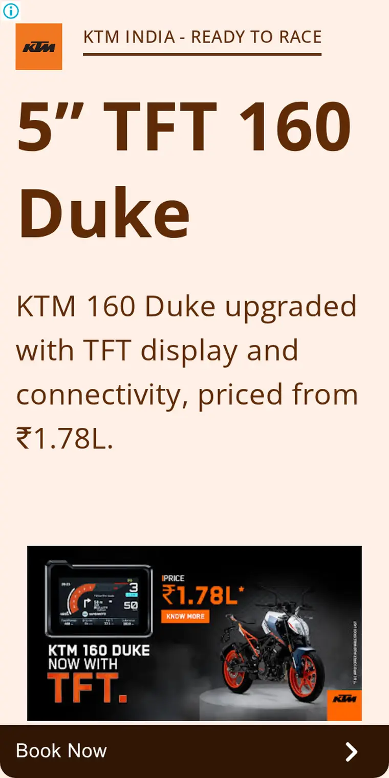 KTM ad creative: Experience the upgraded KTM 160 Duke