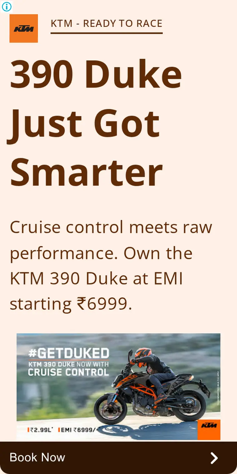 KTM ad creative: KTM 390 Duke with Cruise Control