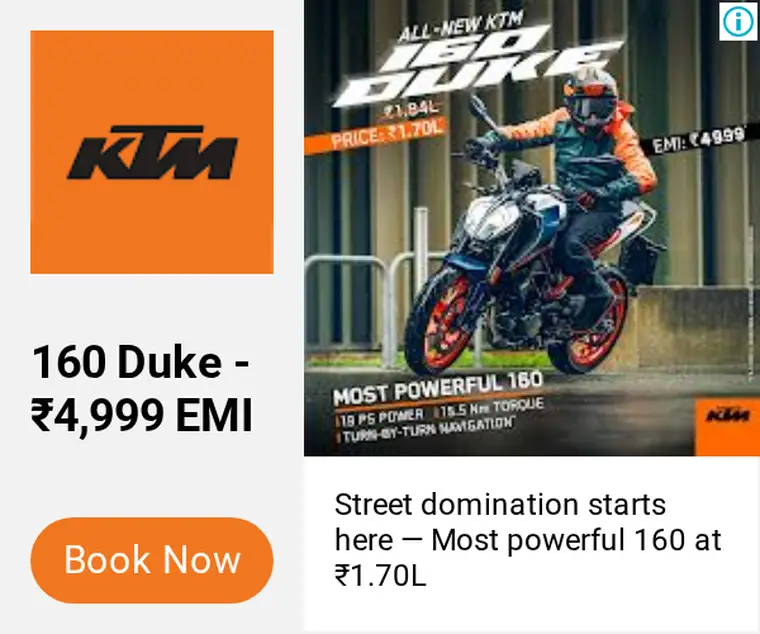 KTM ad creative: All-New KTM 160 Duke - Street Domination Starts Here