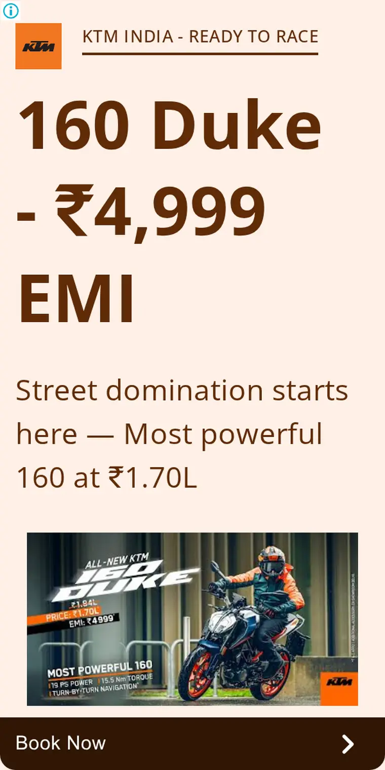 KTM ad creative: KTM 160 Duke: Affordable Power