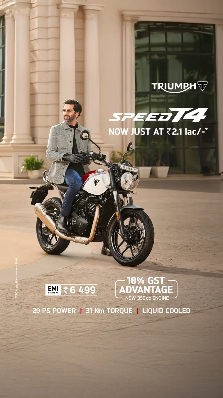 Triumph ad creative: NOW JUST AT ₹2.1 lac/-*