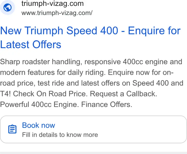 Triumph ad creative: New Triumph Speed 400 - Enquire for Latest Offers