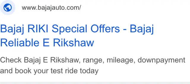 Bajaj Auto Google search ad: Bajaj RIKI Special Offers - Bajaj Reliable E Rikshaw