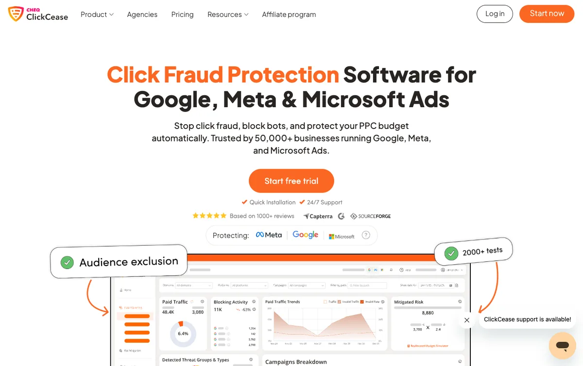 ClickCease homepage