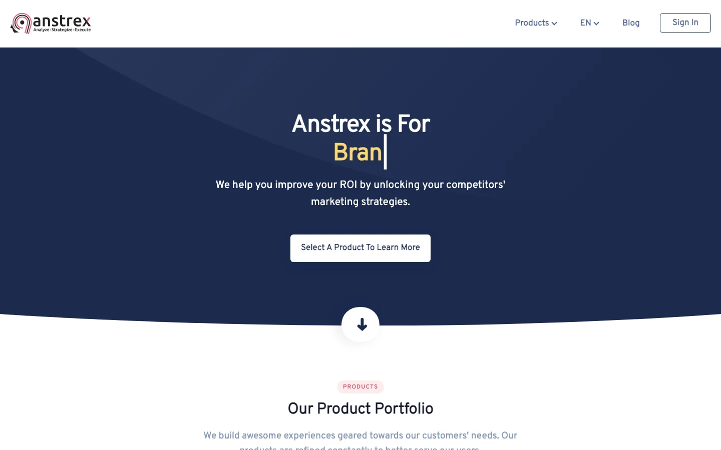 Anstrex homepage showing native, push and pop ad spy products