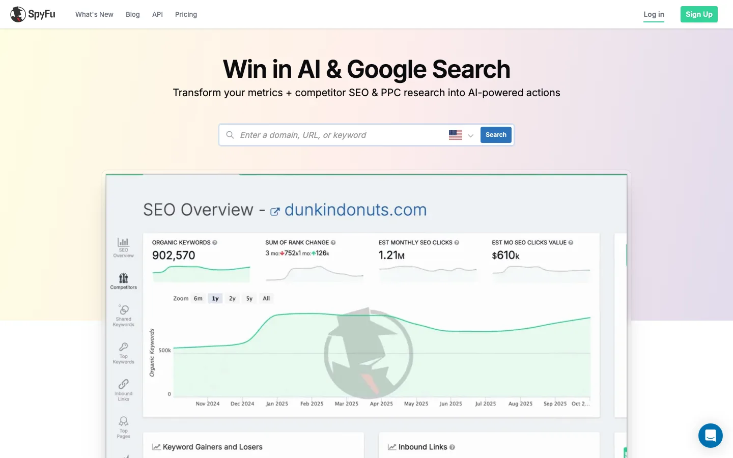 SpyFu homepage for Google Ads and SEO competitor research