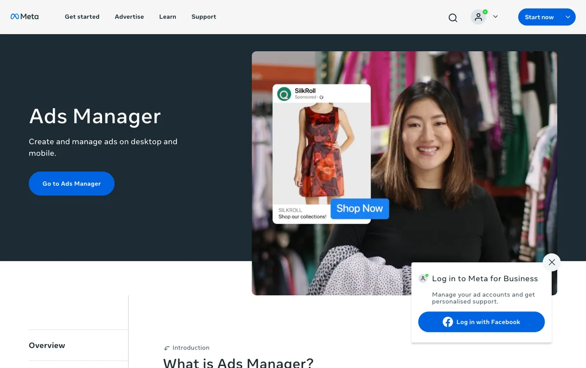 Meta Ads Manager homepage