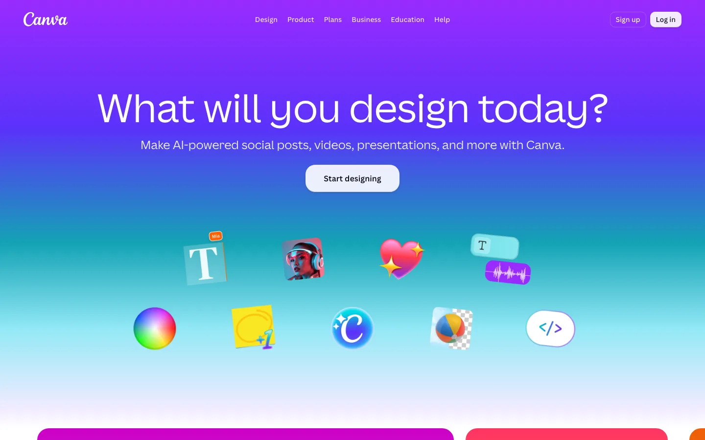 Canva homepage, home of the Canva Grow AI ad generator, read October 2026