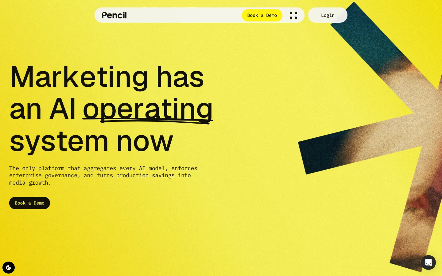 Pencil homepage, an AI operating system for marketing from The Brandtech Group, read October 2026