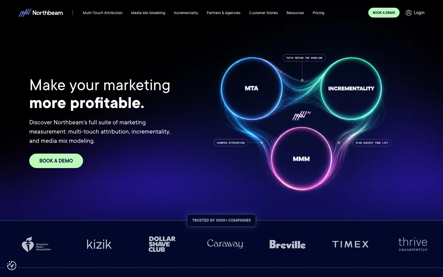Northbeam homepage, marketing measurement with MTA, incrementality and MMM
