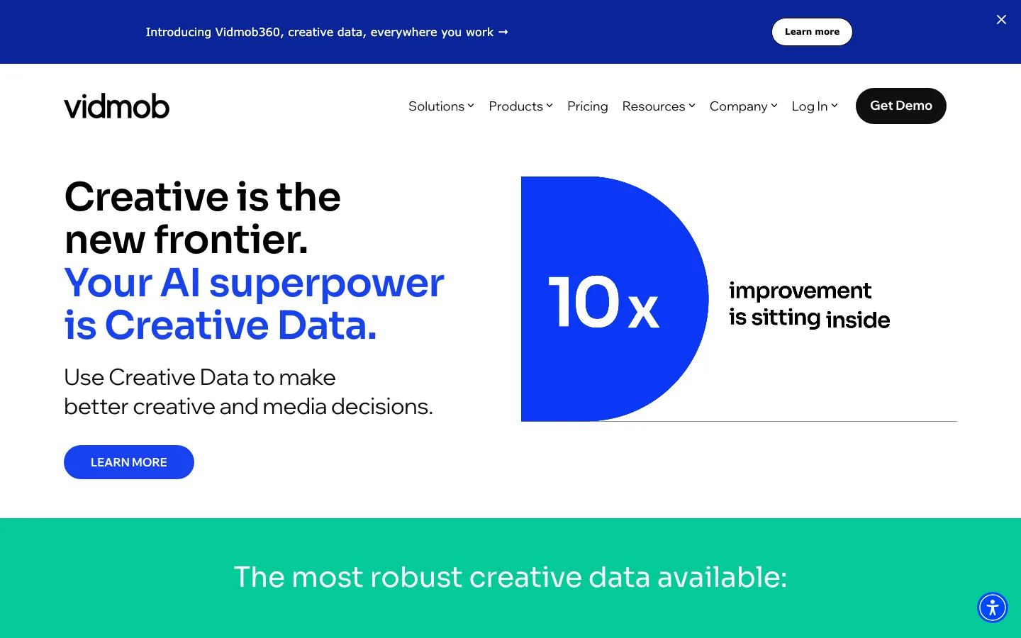 Vidmob homepage, the creative data company