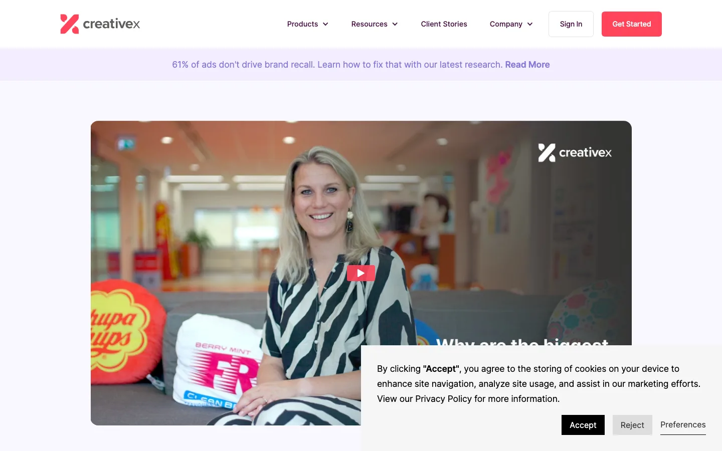CreativeX homepage, a system to scale creative excellence