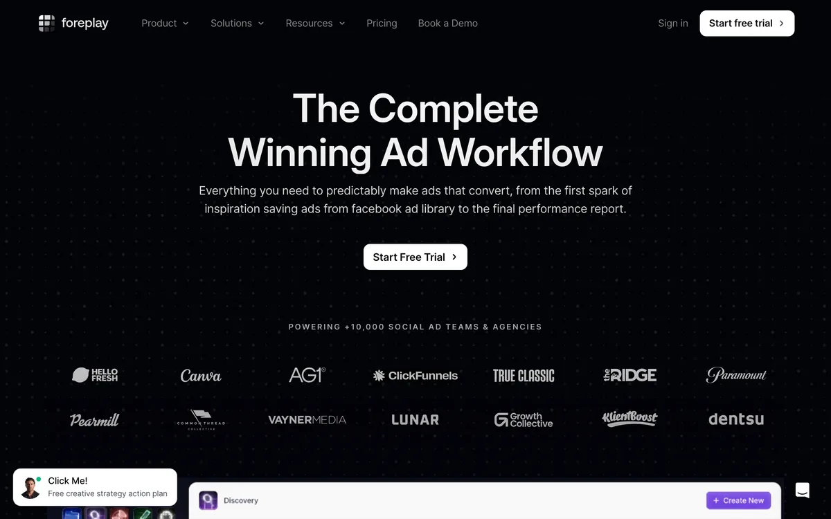 Foreplay homepage showing its creative research and ad inspiration platform