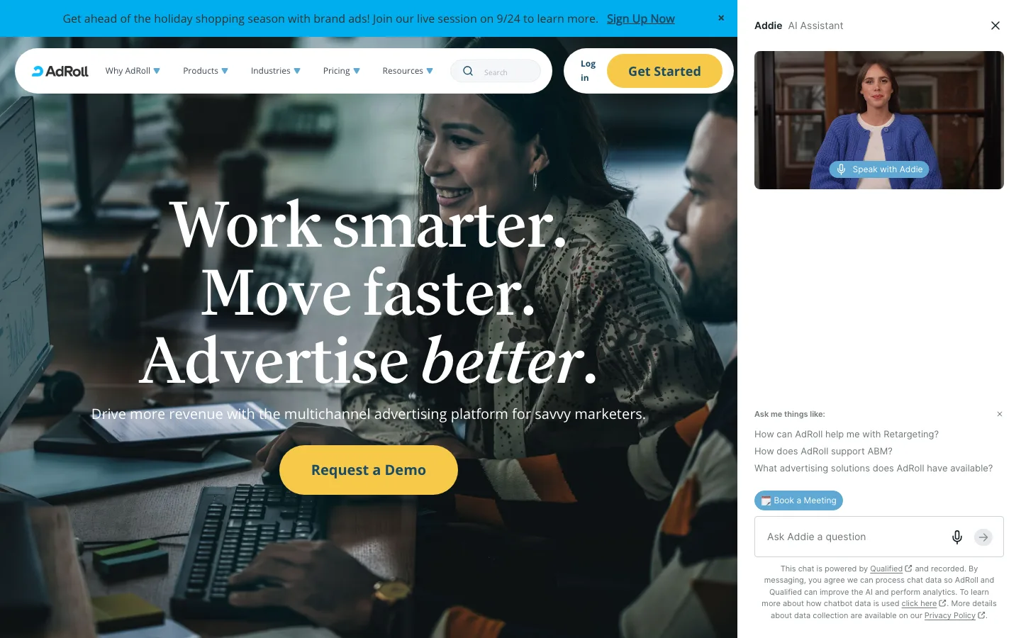AdRoll homepage describing its multichannel advertising platform