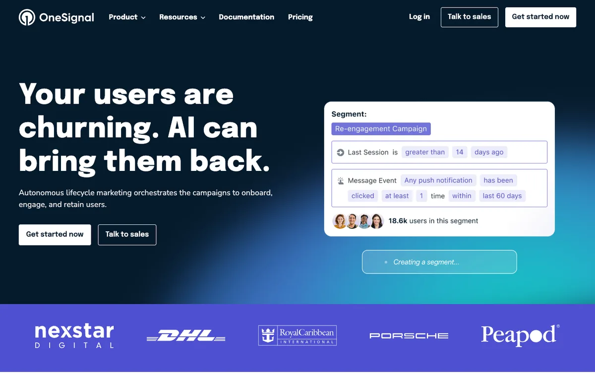 OneSignal homepage
