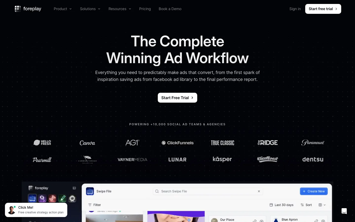 Foreplay homepage, the complete winning ad workflow