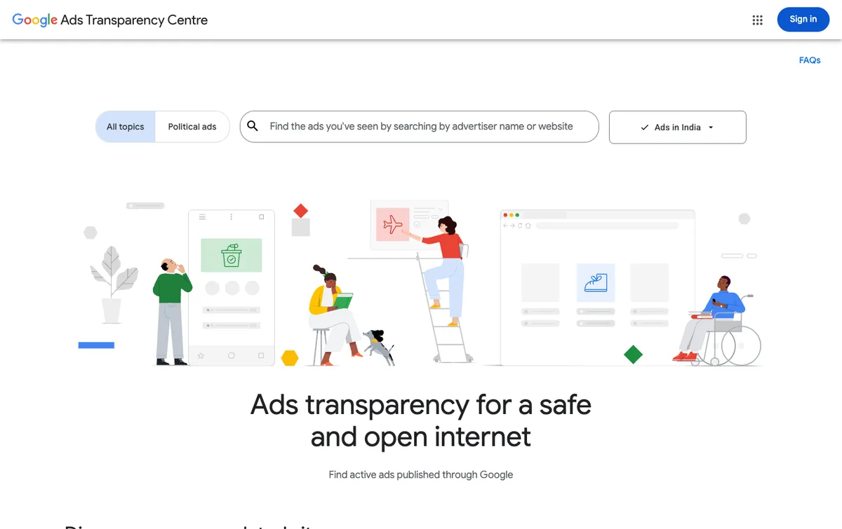 Google Ads Transparency Center homepage