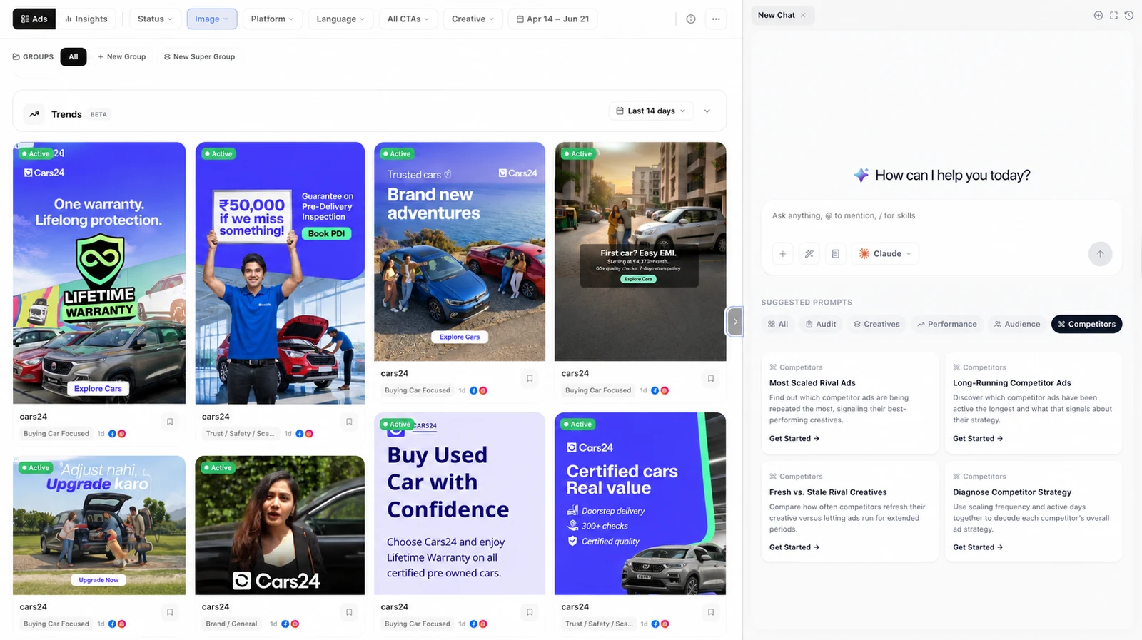 Hawky Competitor Analysis — competitor ad library with on-demand Copilot prompts